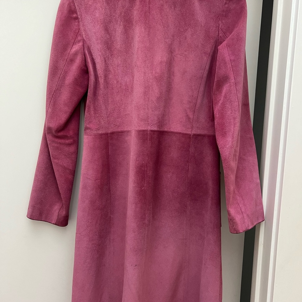 Calypso Raspberry Suede Ruffle Front Trench Coat - image 5